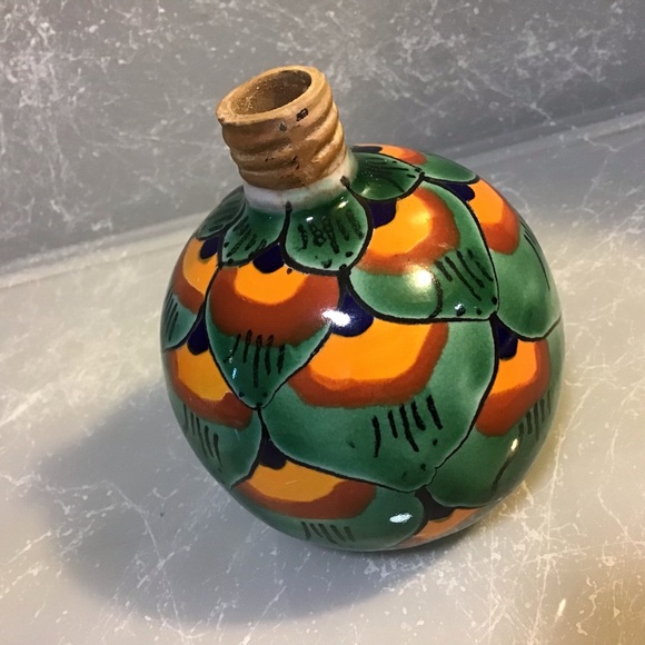 Mexican Folk Art Pottery Round Vase - Picture 4 of 6